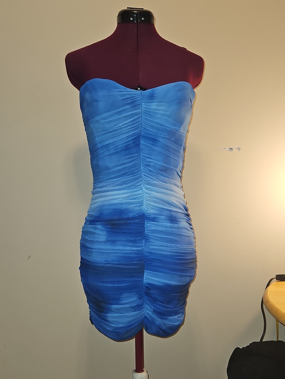 Zara Strapless Ombre Blue Ruched Bodycon Mini Dress